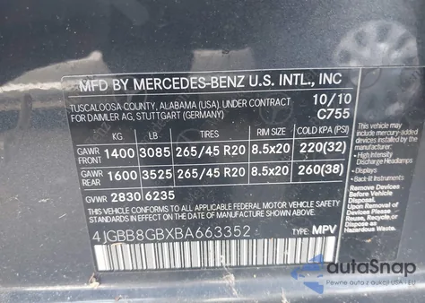 2011 Mercedes-Benz Ml 350 4Matic из США, поврежденный, VIN 4JGBB8GBXBA663352